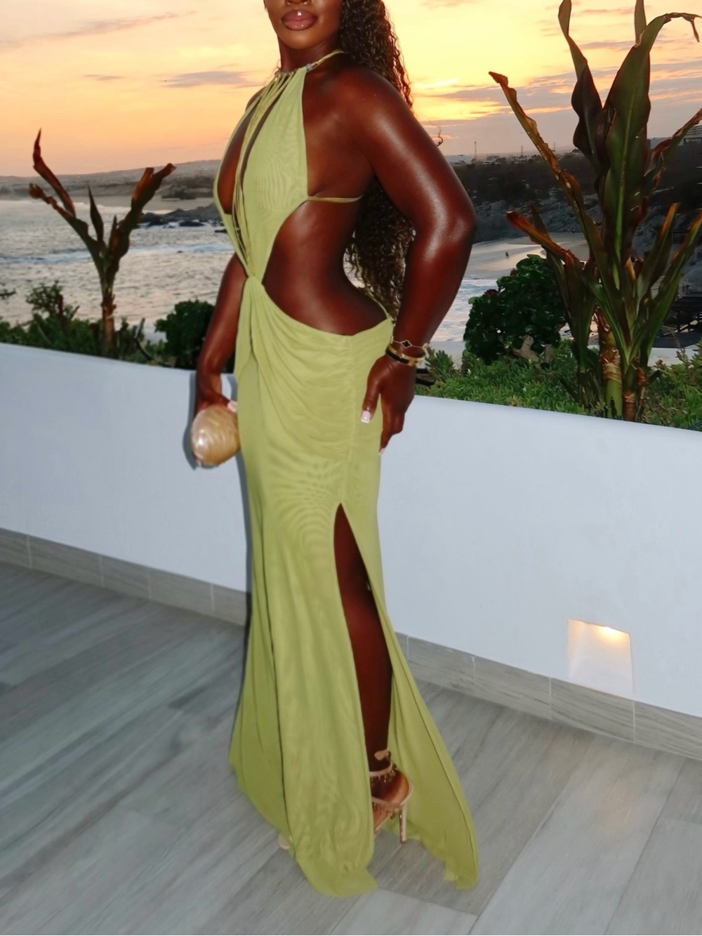 Sleeveless Cutout Maxi Jumpsuit in Lime Green - Picture 2 of 4